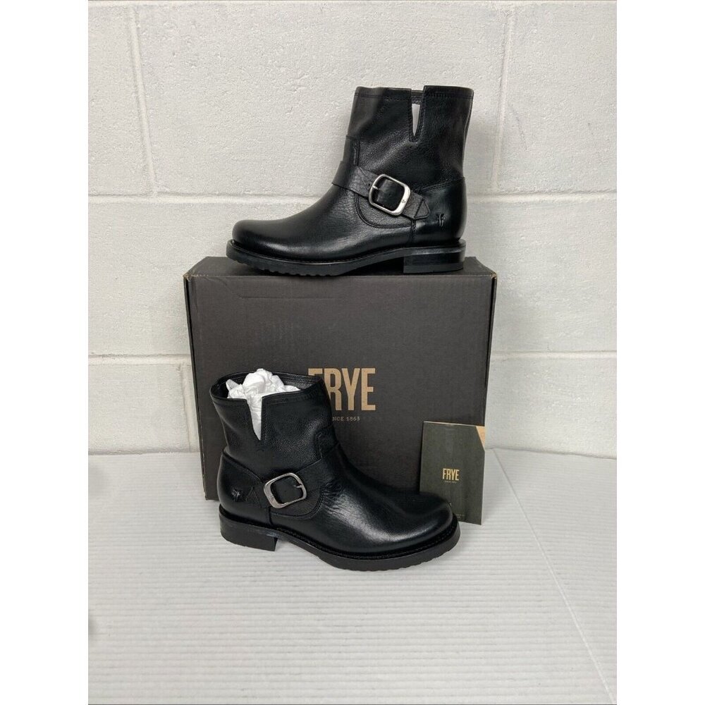 NEW Frye Veronica Women's Black Leather Buckled Bootie Waterproof Biker Boots